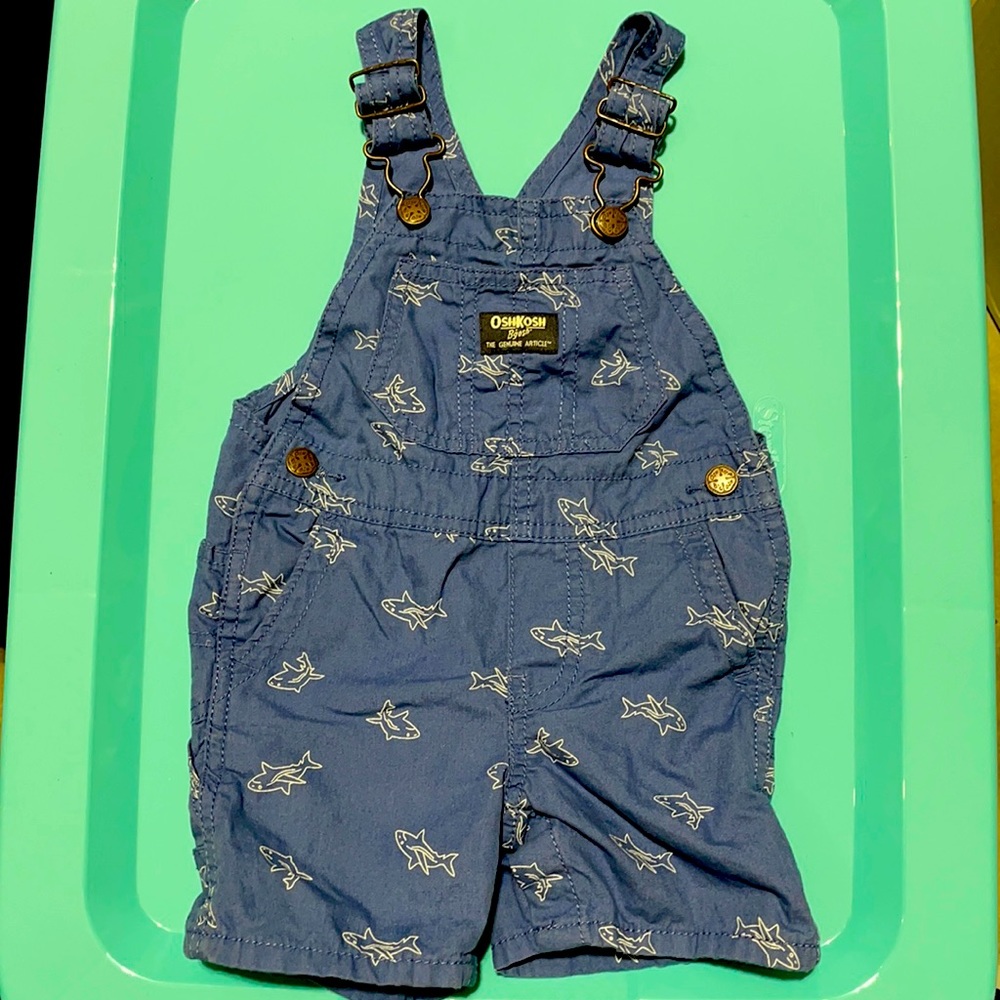 Vintage OshKosh shark overalls shorts 12M